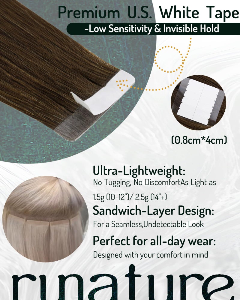 RUNATURE Brown Hair Extensions Tape in Real Human Hair 14 Inch Tape in Hair Extensions Human Hair Straight Tape ins Human Hair Extension Chocolate Brown Silky Remy Hair 40g 20pcs - Image 3